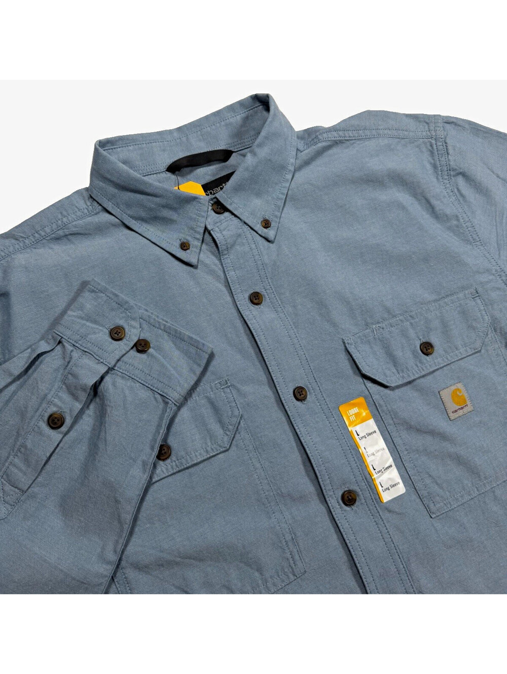 Carhartt Men’s L Blue Loose Fit Chambray Cotton L/S Button-Down Shirt **NWT**